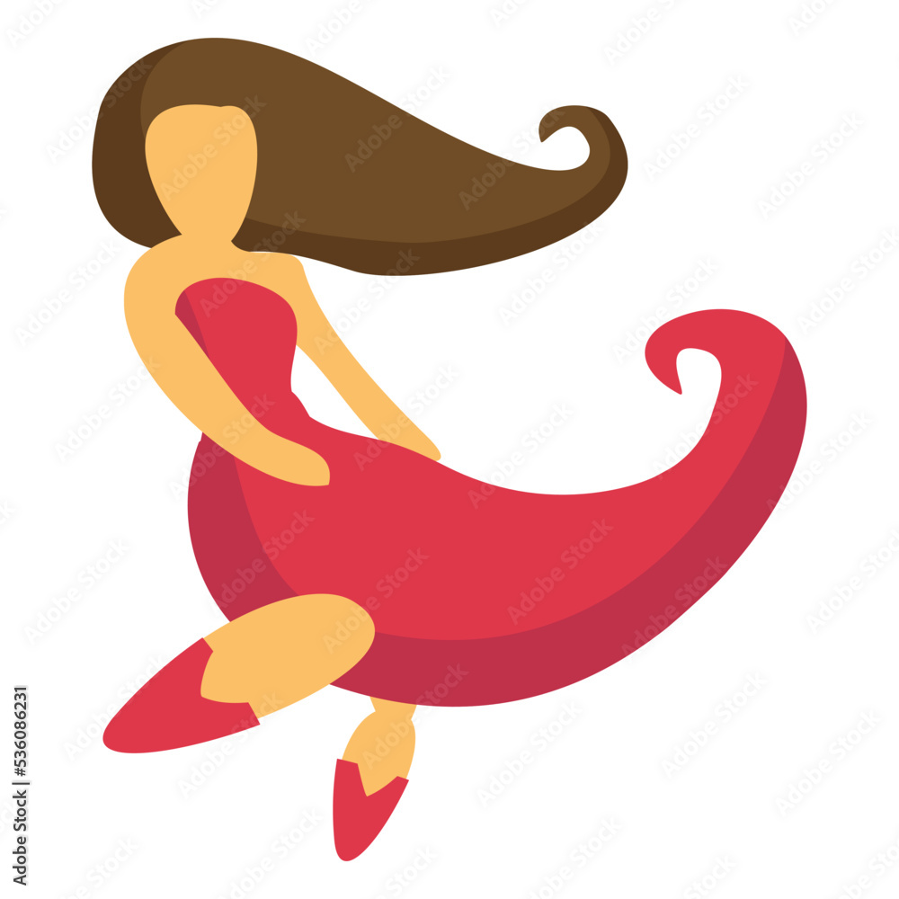 Woman dancing vector emoji design. Isolated Woman with one arm raised wearing a red dress and