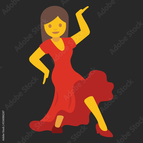 Woman dancing vector emoji design. Isolated Woman with one arm raised wearing a red dress and dance 