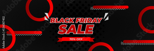 Black Friday sale design template. Black Friday sale horizontal banner with black red background with place for text. Design template for black Friday sale banner. Vector illustration.