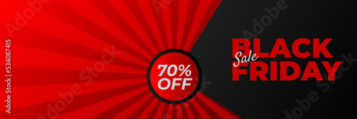 Black Friday sale design template. Black Friday sale horizontal banner with black red background with place for text. Design template for black Friday sale banner. Vector illustration.