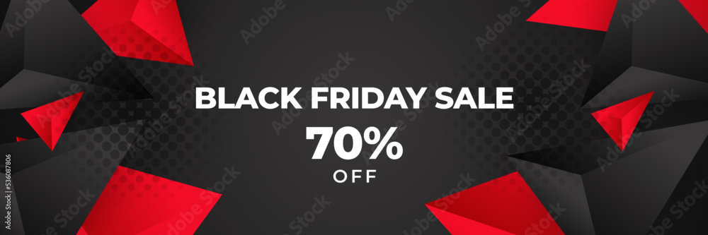 Black Friday sale design template. Black Friday sale horizontal banner with black red background with place for text. Design template for black Friday sale banner. Vector illustration.