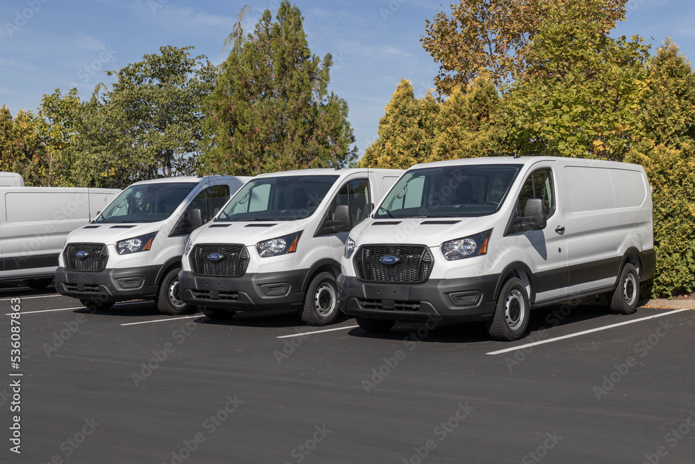Ford Transit display at a dealership. Ford offers the Transit in Cargo