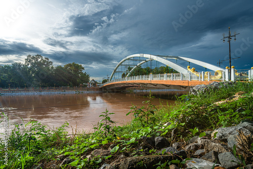 Chan Palace Bridge over the Nan River rises Chan Palace bridge blue sky background New Landmark It is a major tourist is Public places attraction Phitsanulok at daytime