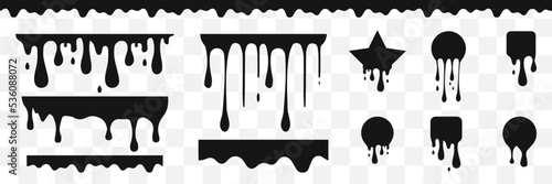 Dripping ink. Vector illustration. Liquid paint splash. Black dripping frames.