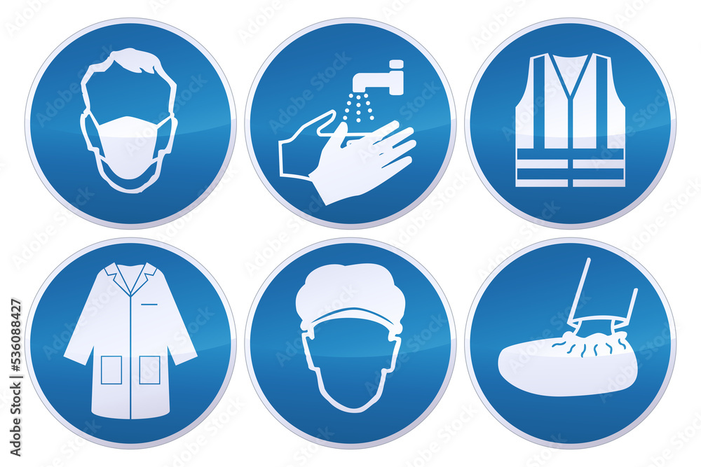 Collection of mandatory safety and hygiene signs (cutout) Collection of mandatory safety and hygiene signs (cutout)