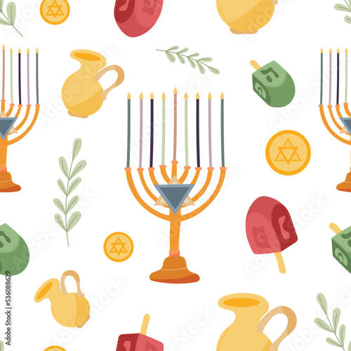 Happy Hanukkah seamless pattern, Jewish Festival of Lights background for greeting card, invitation, banner