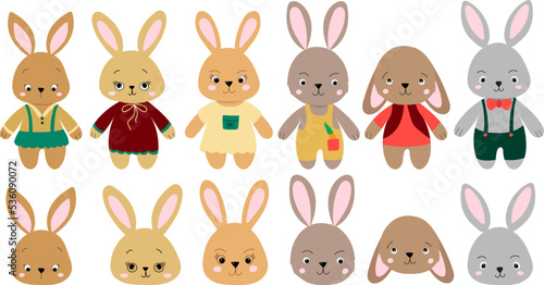 rabbits  hares cartoon characters set on white background  isolated