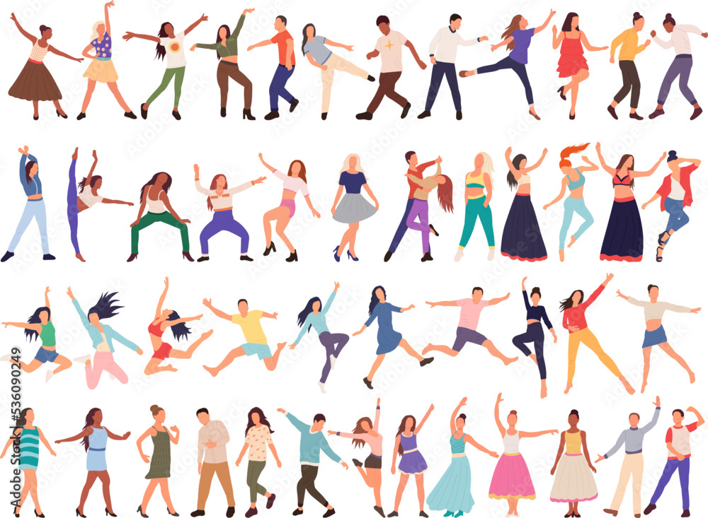 dancing people collection, set on white background, isolated vector