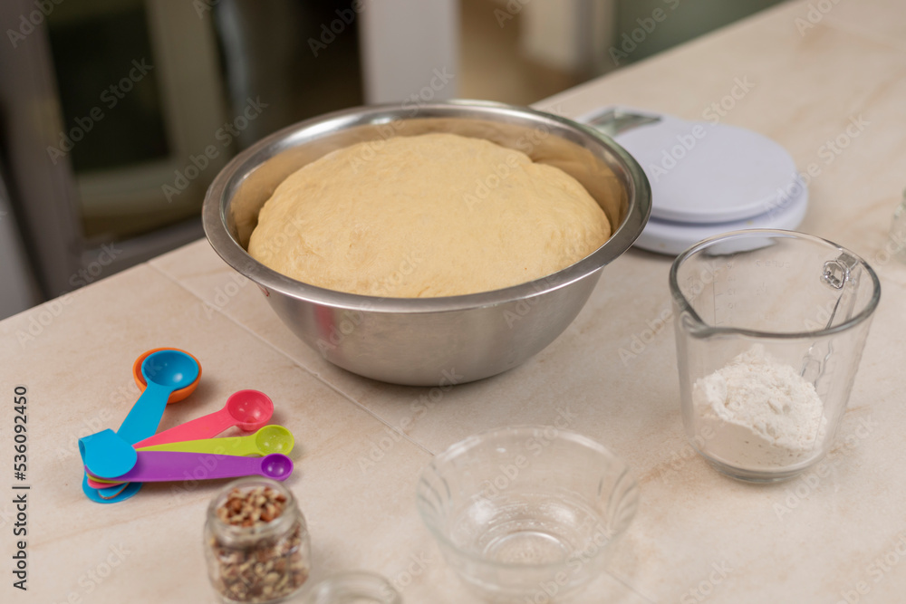 dough for bread of the dead, resting in a bowl, in a Mexican kitchen dough for bread of the dead, resting in a bowl, in a Mexican kitchen