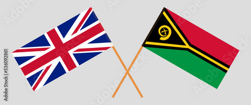 Crossed flags of United Kingdom and Vanuatu. Official colors. Correct proportion