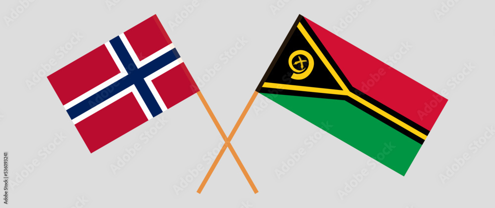 Crossed flags of Norway and Vanuatu. Official colors. Correct proportion