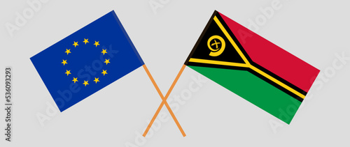 Crossed flags of the European Union and Vanuatu. Official colors. Correct proportion