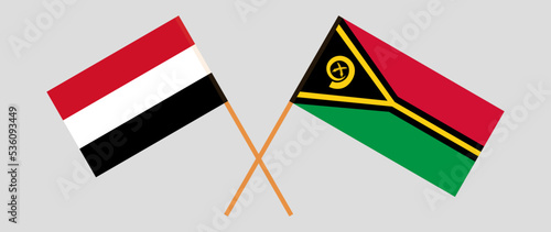 Crossed flags of Yemen and Vanuatu. Official colors. Correct proportion