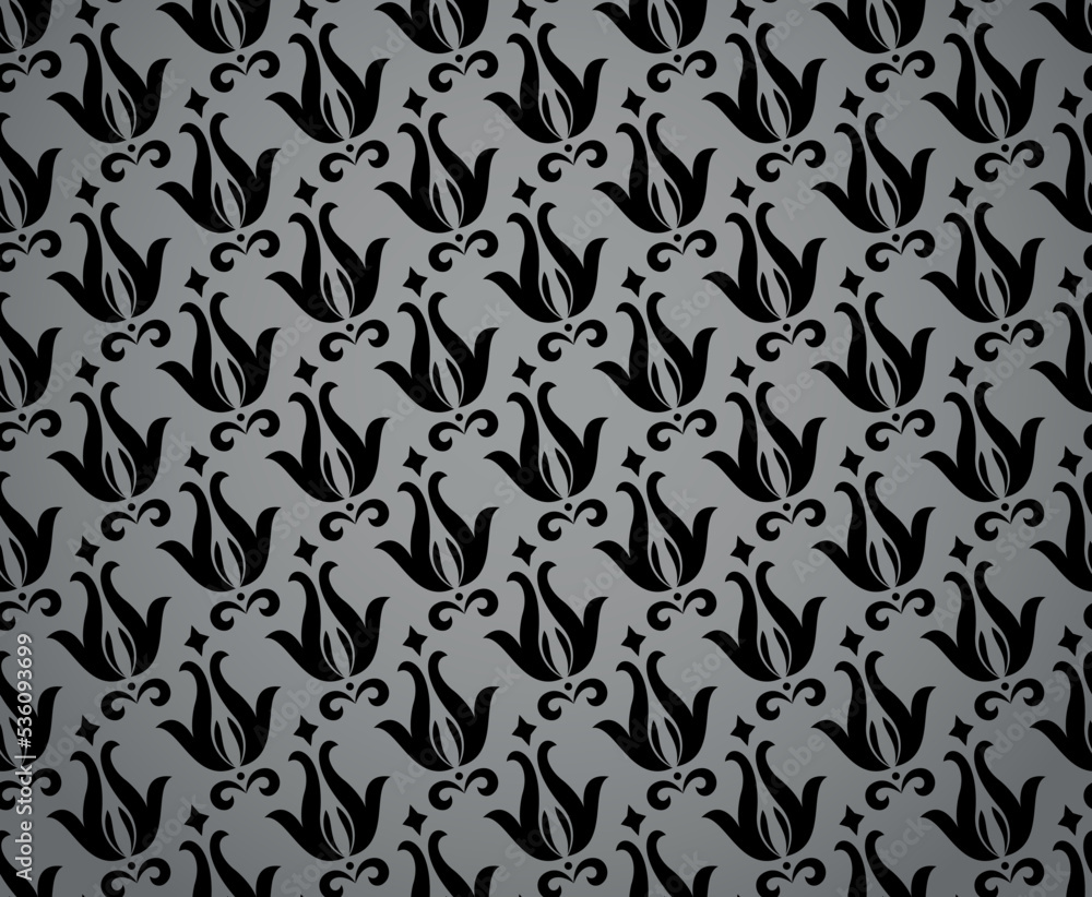 Flower geometric pattern. Seamless vector background. Black and gray ornament Flower geometric pattern. Seamless vector background. Black and gray ornament