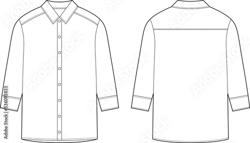 Oversized shirt with long sleeves and buttons technical sketch. Unisex casual shirt mock up.