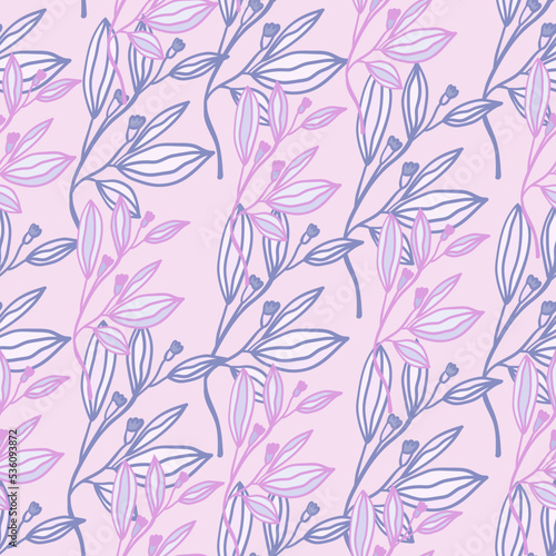 Romantic leaves and flower seamless pattern. Vintage style floral wallpaper. Cute plants endless backdrop © smth.design
