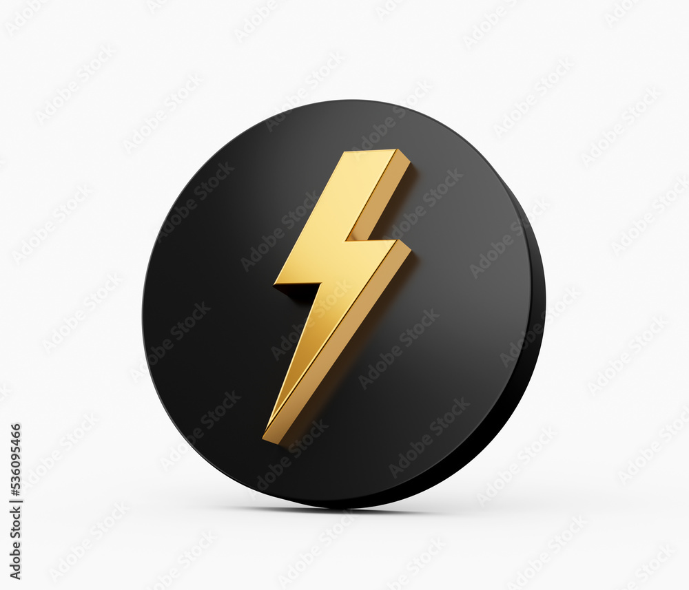 Thunderbolt Logo Design in a Black Circle on White background 3d illustration Thunderbolt Logo Design in a Black Circle on White background 3d illustration