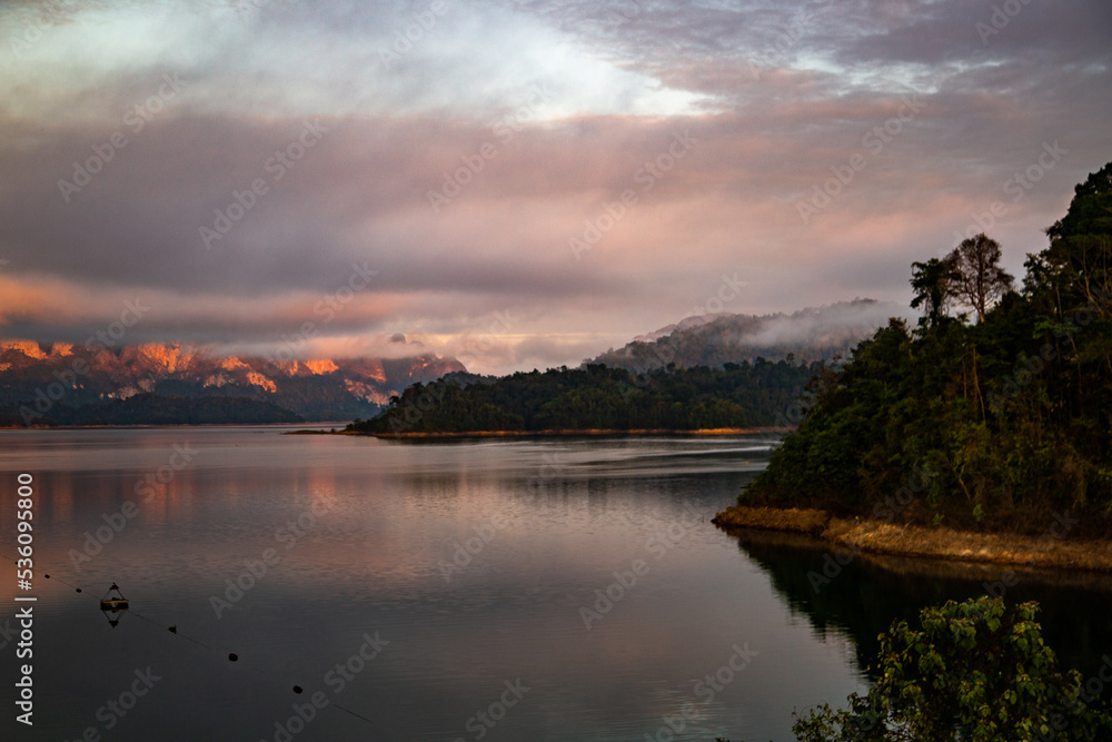 Sunrise sea of fog above Khao Sok national park, Surat Thani, Thailand Sunrise sea of fog above Khao Sok national park, Surat Thani, Thailand