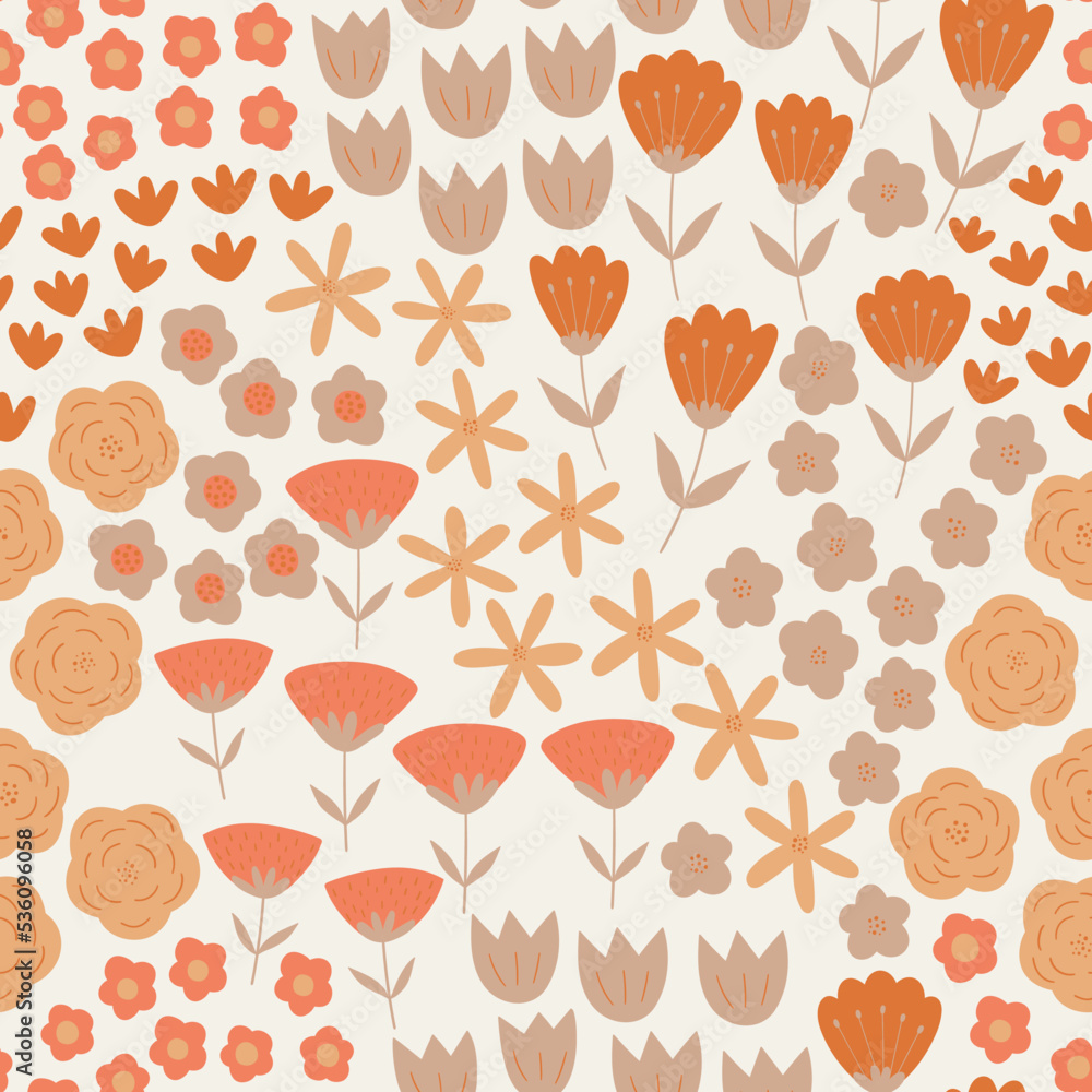 Vector floral seamless pattern. Cute little wild flowers on beige background. Beautiful spring floral repeat background. Floral print design for textiles, wrapping paper, gift paper, fabric. Vector floral seamless pattern. Cute little wild flowers on beige background. Beautiful spring floral repeat background. Floral print design for textiles, wrapping paper, gift paper, fabric.