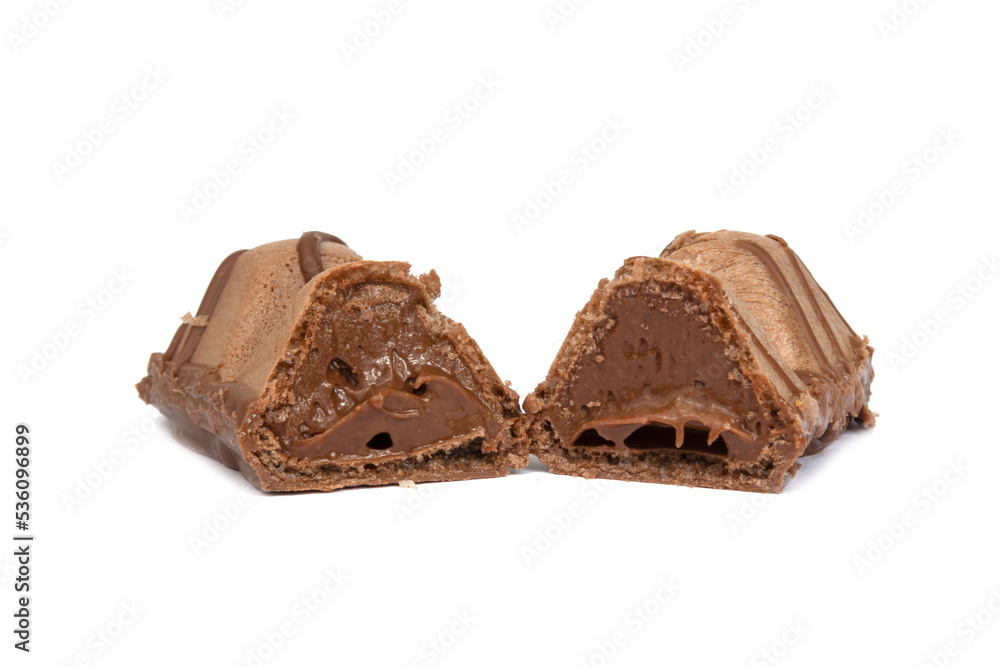 Chocolate candy wafer with creamy filling isolated on the white Chocolate candy wafer with creamy filling isolated on the white