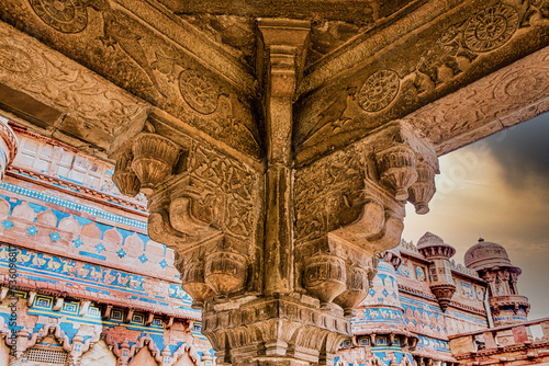Canvas Print Detail of a piller and wall at  Gwalior Fort, Gwalior, Madhya Pr
