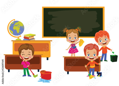 students cleaning up school classrooms