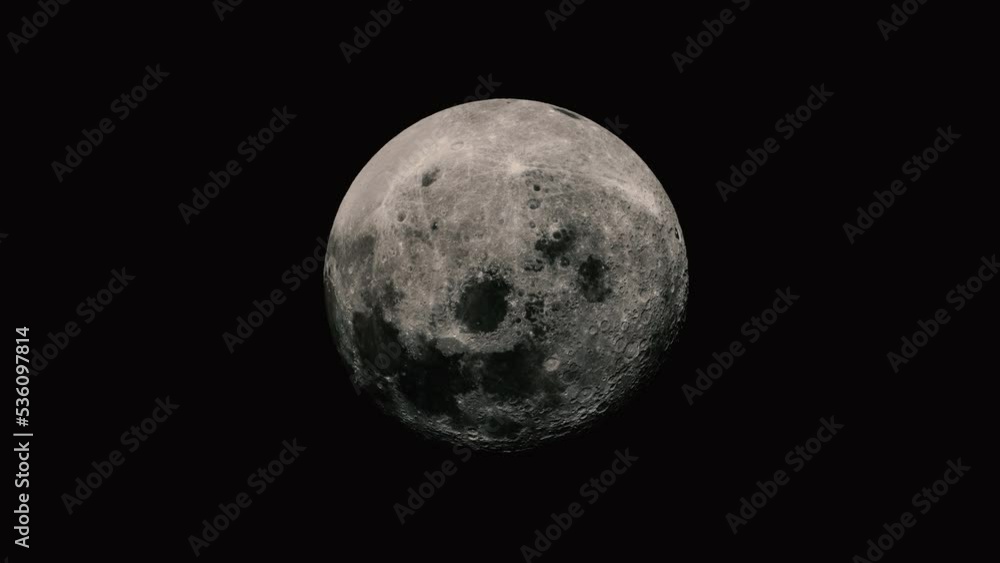 the moon rotating in space. travel in space. realistic 3d animation of the moon. color grading the moon rotating in space. travel in space. realistic 3d animation of the moon. color grading