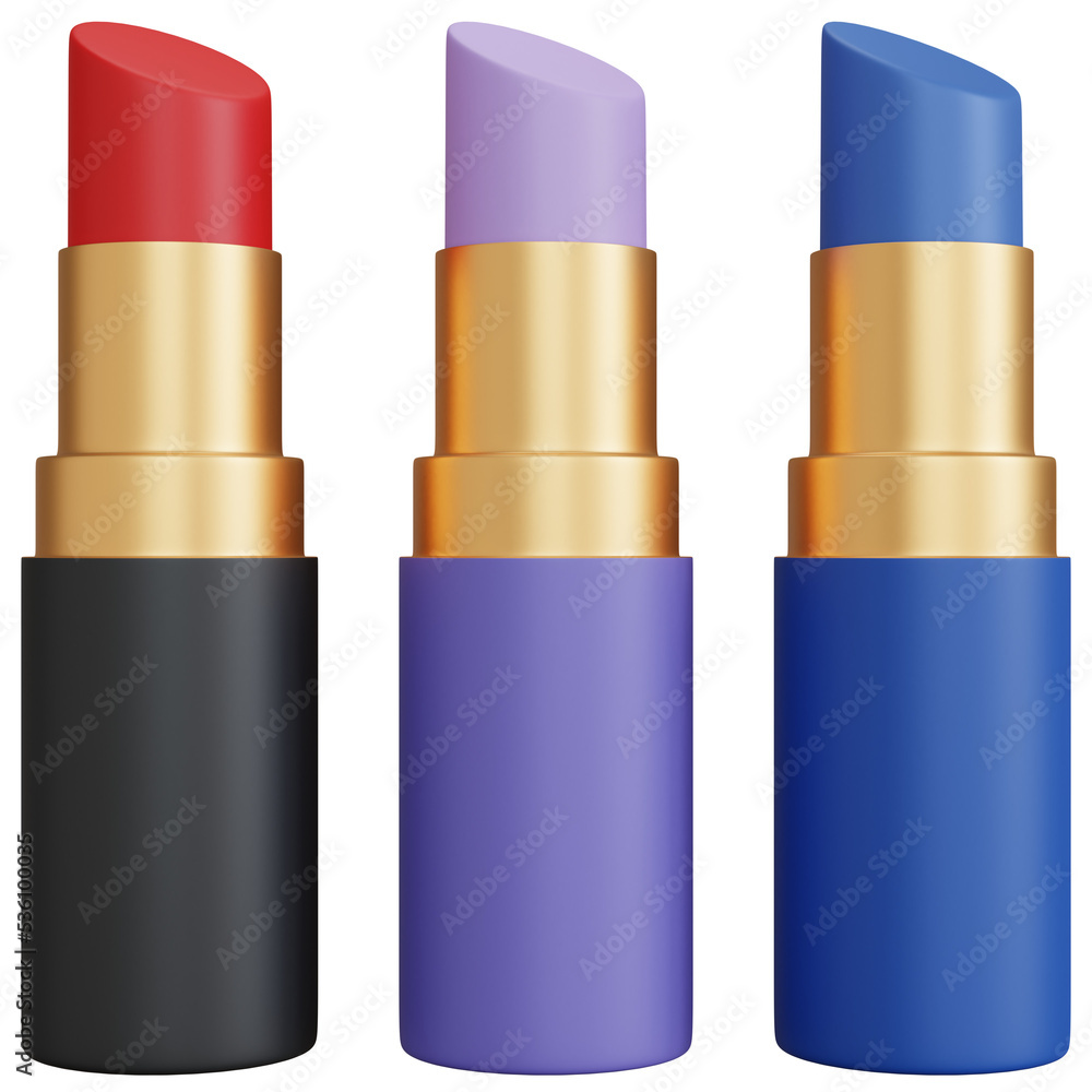 3d rendering three lipsticks in three different colors isolated 3d rendering three lipsticks in three different colors isolated