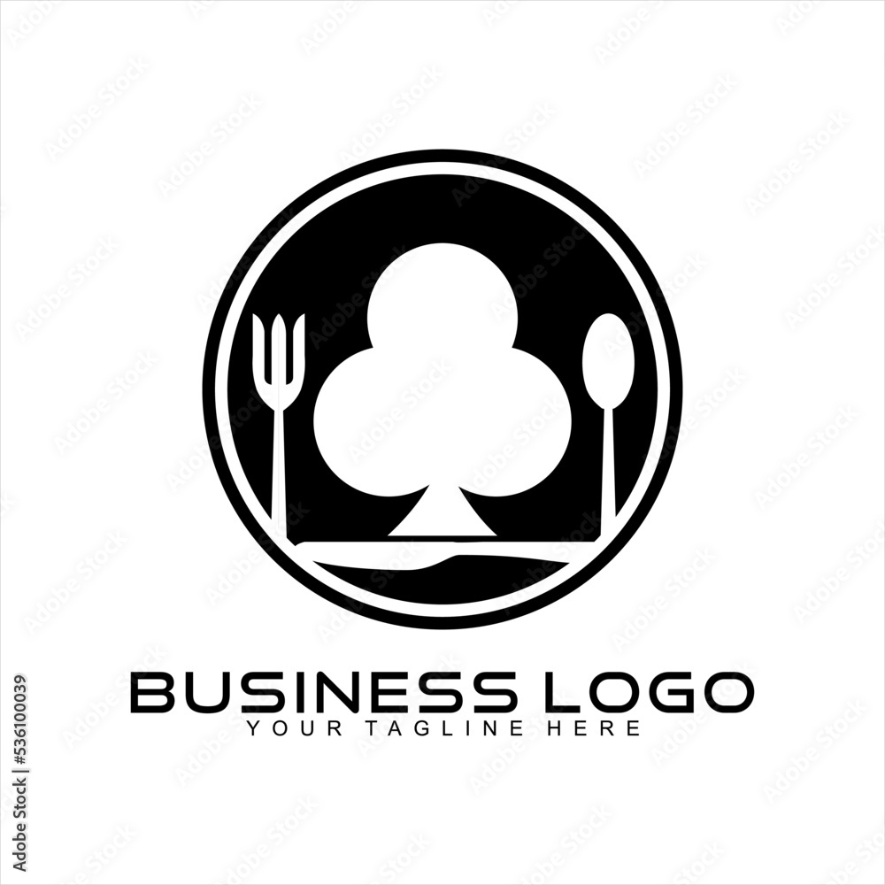 Obraz premium Unique design logo vector with abstract tree illustration, spoon, fork and knife in circle.
