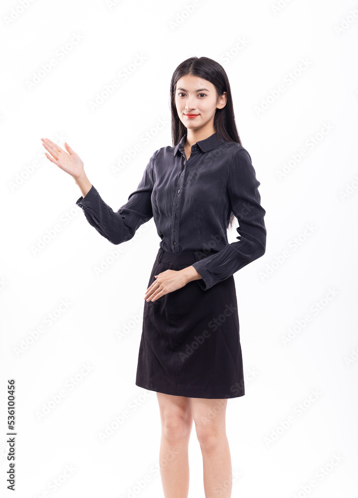 Business woman in black blouse and skirt on white background Business woman in black blouse and skirt on white background