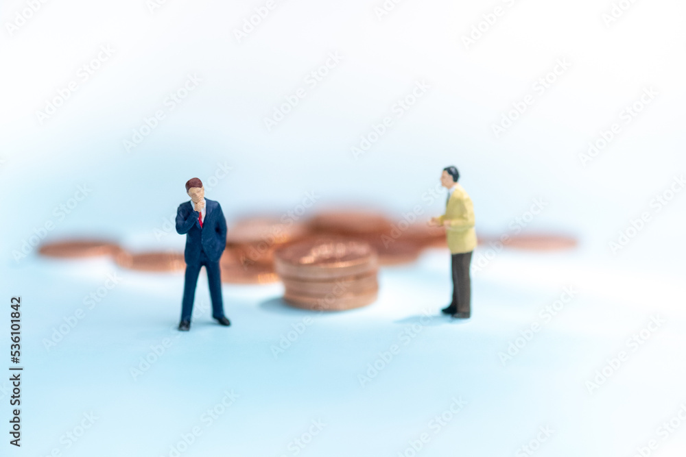 Miniature people: Two Business coin with copy space for text using as background saving, investment, money, financial, business analytics concept. Miniature people: Two Business coin with copy space for text using as background saving, investment, money, financial, business analytics concept.