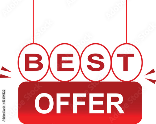 Vector Illustration best offer. Red hanging vector banner with white background.