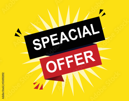 Vector Illustration Special offer. Red and black vector label with yellow background.