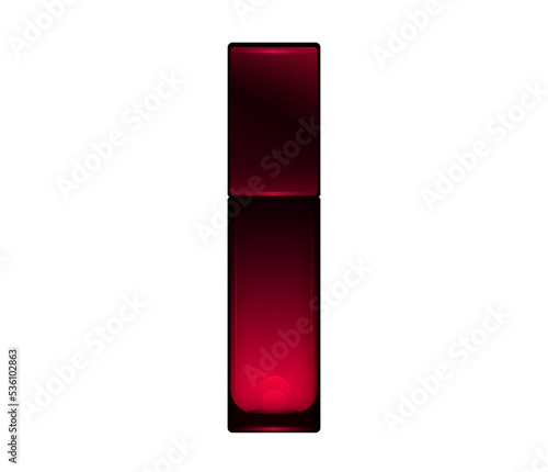 Vector burgundy perfume glass bottle isolated on white background. Red vial cologne mockup. Luxury makeup jar realistic illustration. Premium fluid spray can with cap. France cosmetic 3d container