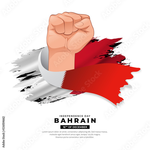 Bahrain Independence Day design with hand holding flag. Bahrain wavy flag vector