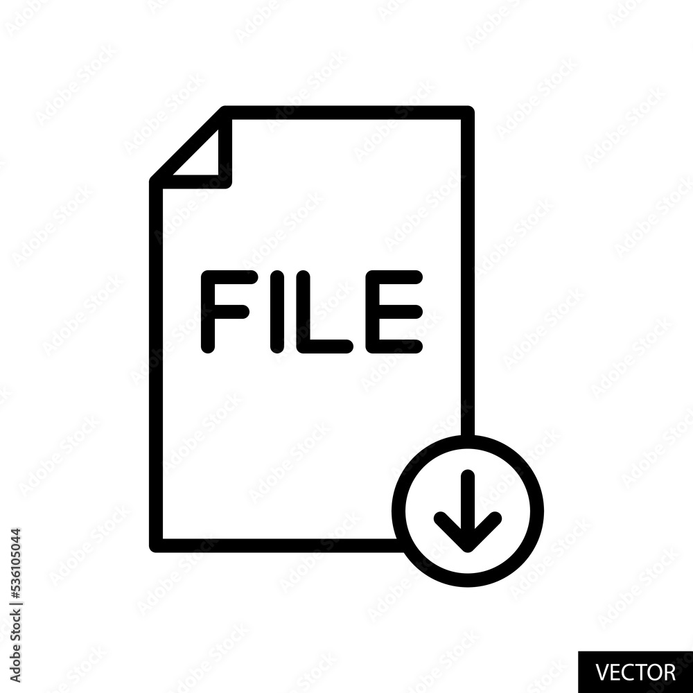 Download file button vector icon in line style design for website, app, UI, isolated on white background. Editable stroke. Vector illustration. Download file button vector icon in line style design for website, app, UI, isolated on white background. Editable stroke. Vector illustration.