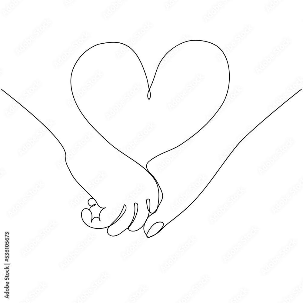 Two hands and a heart drawn with one line. Isolated on white background. Vector Two hands and a heart drawn with one line. Isolated on white background. Vector