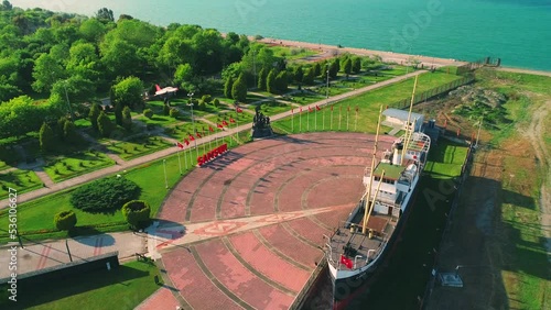 Videos taken with drone from samsun. Bandırma Vapuru, Mustafa Kemal Atatürk. Samsun, Türkiye photo