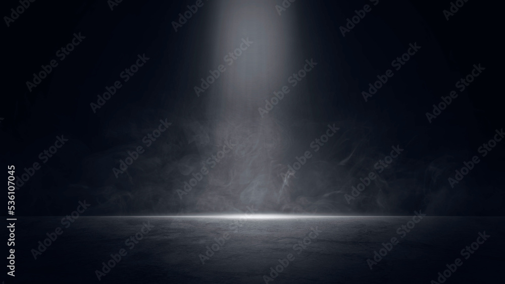 Empty dark abstract dark blue background, Rays of neon light in the dark, spotlights and and studio room with smoke float up interior texture for display products wall background. - obrazy, fototapety, plakaty 