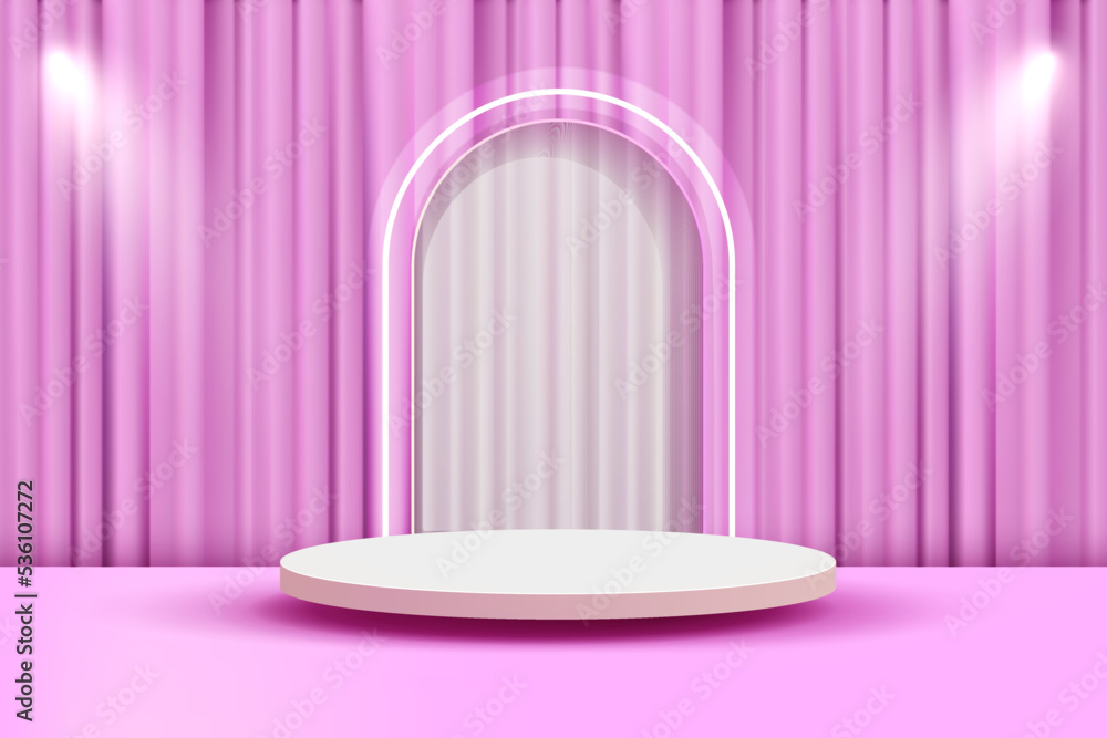 3d abstract scene background floating white podium with curtain gate purple background 3d abstract scene background floating white podium with curtain gate purple background