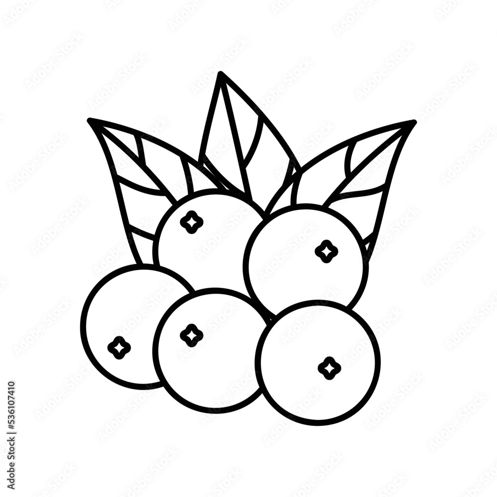 Berries icon with leaves for food or fresh fruit in black outline style Berries icon with leaves for food or fresh fruit in black outline style