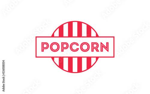 Vector popcorn logo isolated on white background. Cinema food logotype. Snack for film sign. Red striped stamp for pop corn. Alphabet symbol