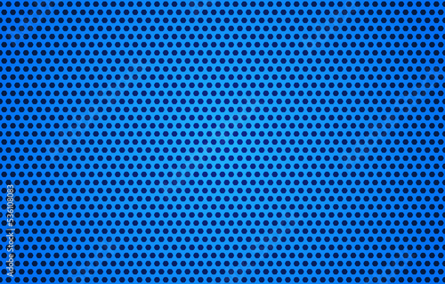 Vector horizontal iron grill sheet texture. Blue color metal speaker background. Metallic shiny perforated abstract wall. Modern chrome wallpaper. Brutal hard backdrop. Aluminium dotted shape