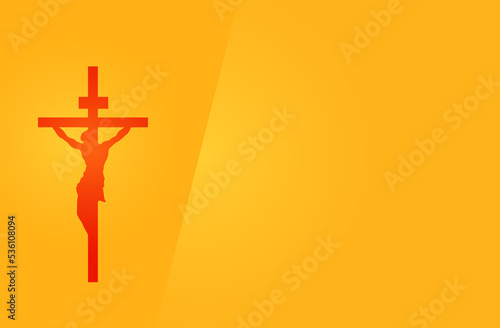 Jesus Christ silhouette poster. Biblical simple wallpaper. Catholic yellow background with empty space for text. Holy bible illustration. God help you sign. Modern religion presentation slide. Easter