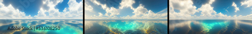 Background the blue cloudy sky reflects on the lake water surface   Generative AI