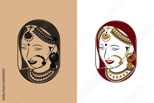 beautiful bride wearing indian dress logo design in black and red 