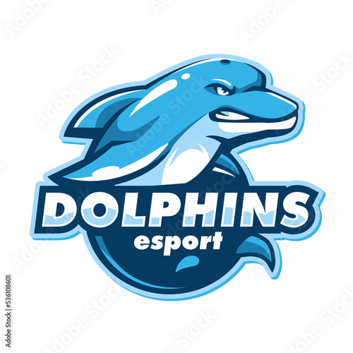 Angry Dolphin esport logo isolated on white background for team sport and gaming