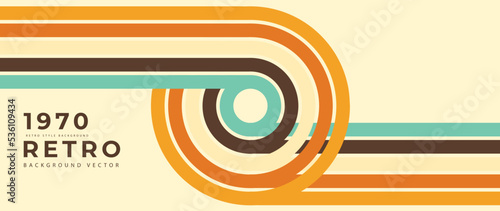 Abstract retro 70s background vector. Colorful vintage 1970 stylish wallpaper with lines, stripes, curve, circle shapes. Illustration design suitable for poster, banner, decorative, wall art. 