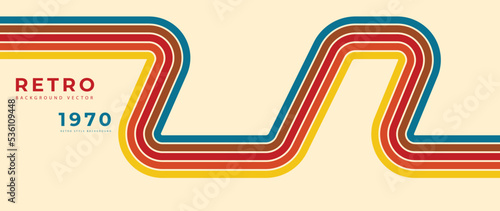 Abstract retro 70s background vector. Colorful vintage 1970 stylish wallpaper with lines, stripes, curve, circle shapes. Illustration design suitable for poster, banner, decorative, wall art. 