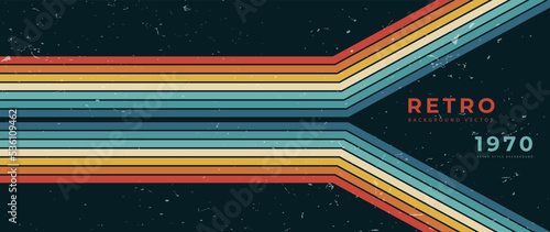 Abstract colorful stripes background vector. 70s retro vintage old stylish illustration creative cover with rainbow lines, geometric shapes. Suitable design for decorative, wall art, poster, banner.
